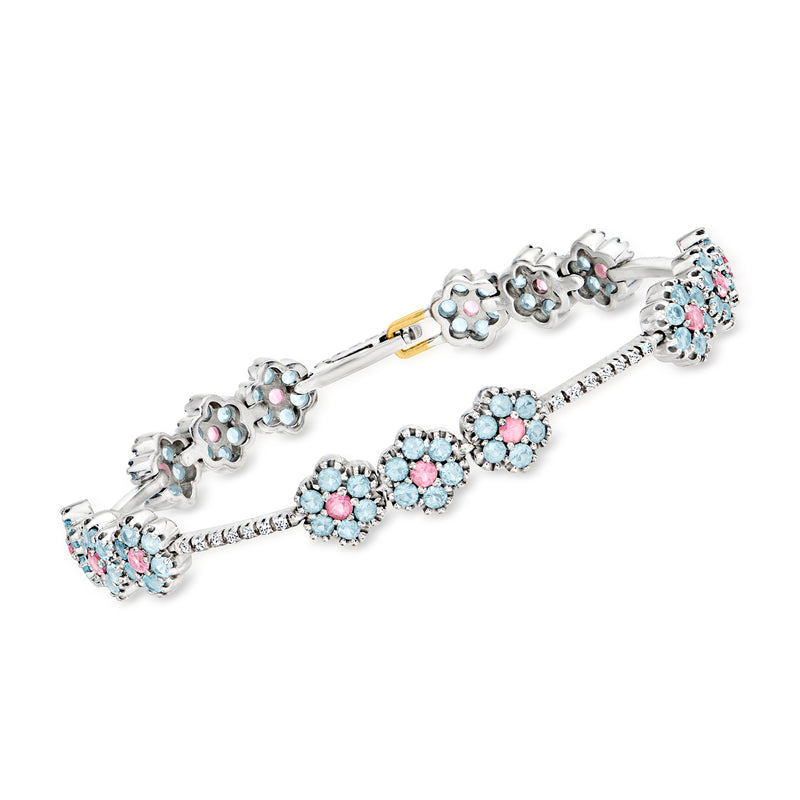 18kt white gold bracelet with multicolored topaz flower clusters and diamond accents