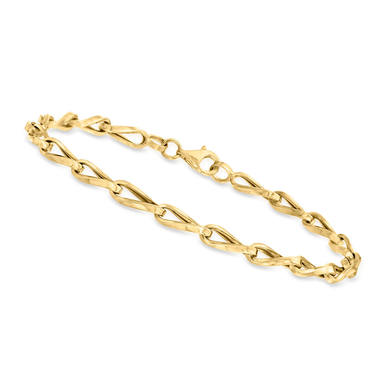 10kt yellow gold twisted-link bracelet with oval clasp and polished chain links