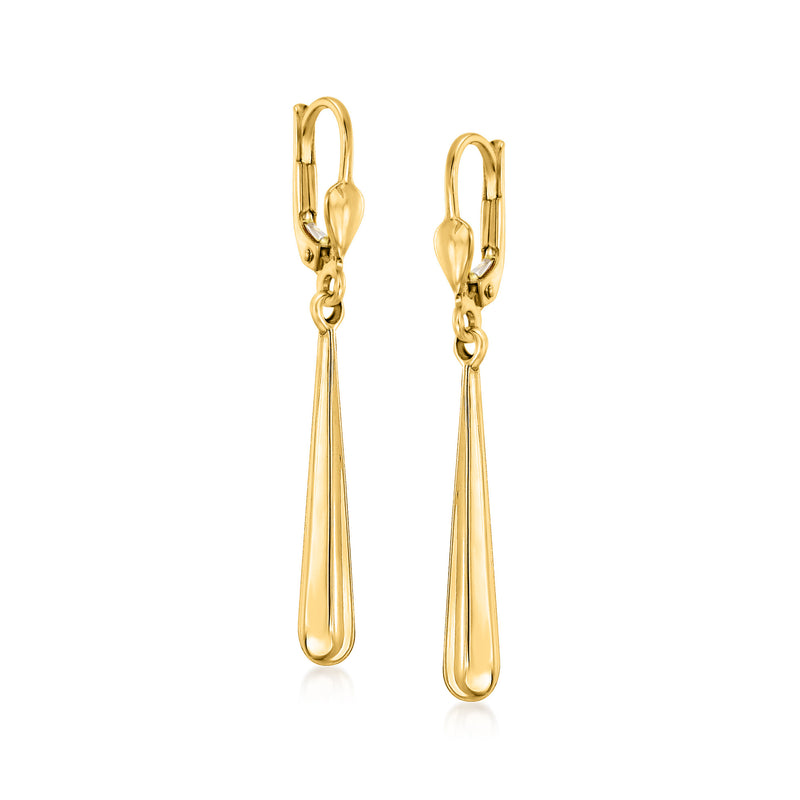 10kt yellow gold leverback earrings with elongated teardrop dangle drops