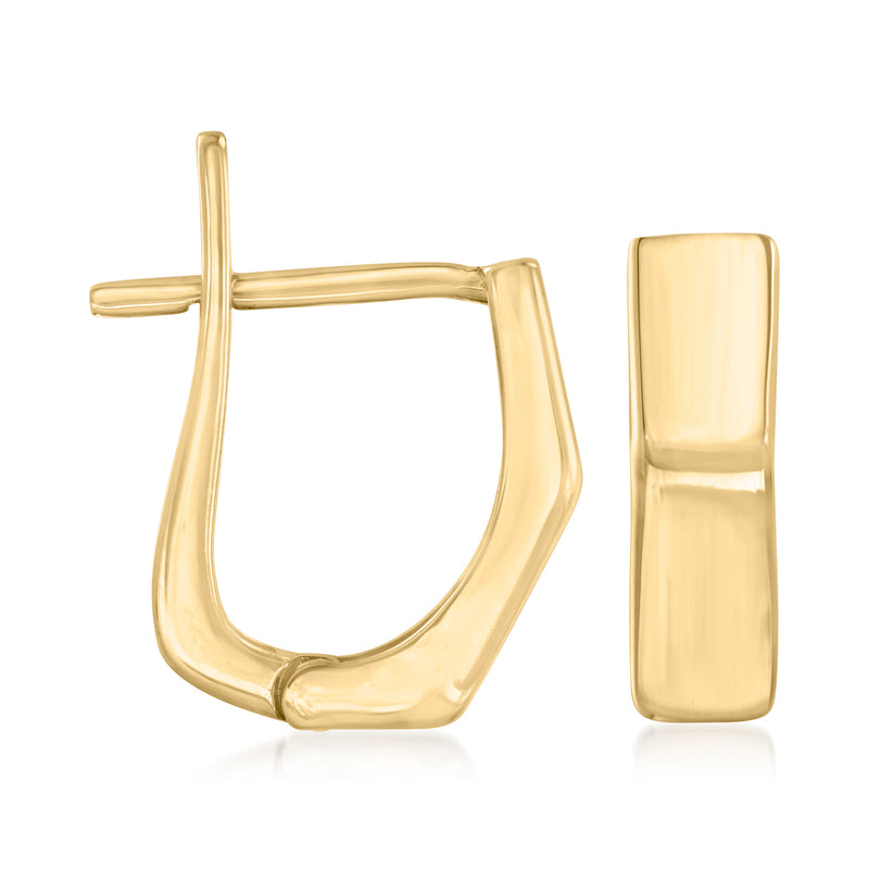 10k yellow gold geometric huggie hoop earrings with hinged clasp, polished finish