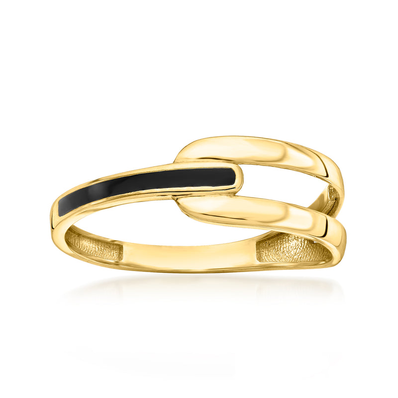Interlocking enamel ring in 10kt yellow gold with black center band