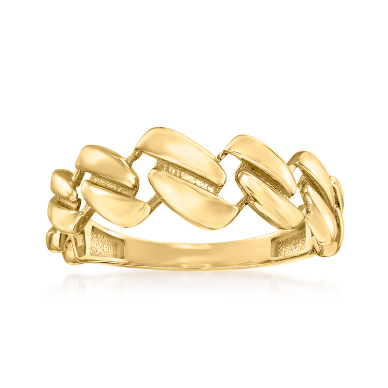 10kt yellow gold link ring with polished and textured oval links