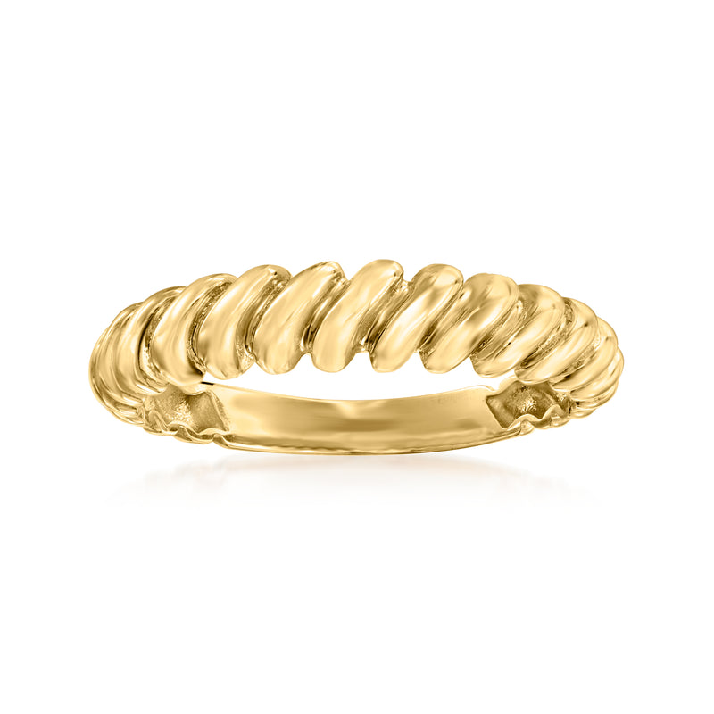 10kt yellow gold shrimp ring, ribbed wavy band