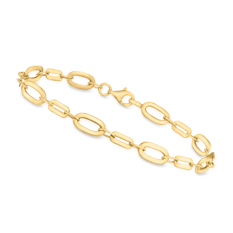 10kt yellow gold alternating oval-link bracelet with polished chain links
