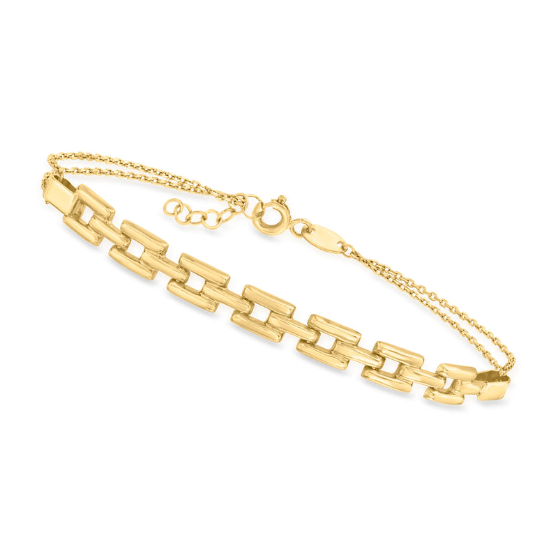 10kt yellow gold panther-link bracelet with rectangular bar links and toggle clasp