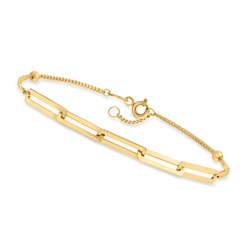 10kt yellow gold paper clip link station bracelet with bar stations and clasp