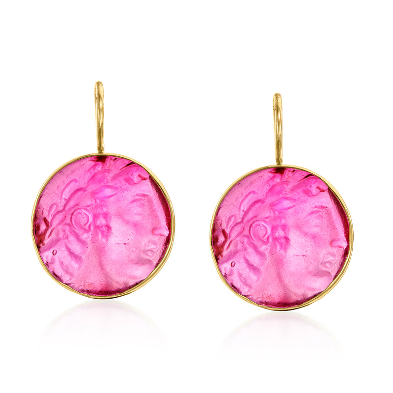 Pink Venetian glass coin drop earrings with gold-tone earwires