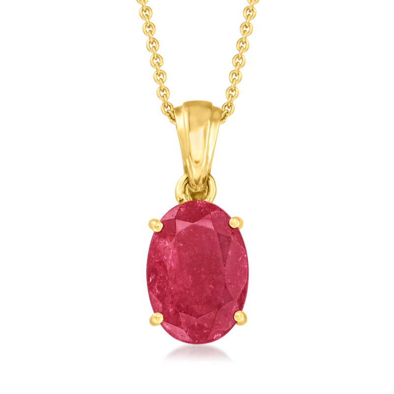 18kt gold over sterling ruby oval pendant necklace with chain