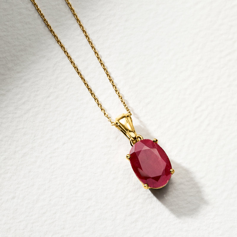 18kt gold over sterling ruby oval pendant necklace on gold chain