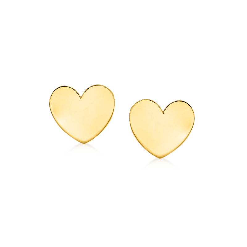 14k yellow gold heart post earrings, polished heart studs