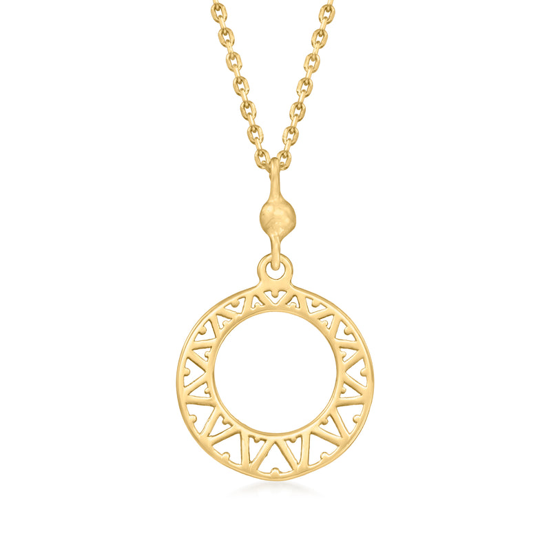 10kt yellow gold openwork geometric circle pendant necklace with oval bail and chain