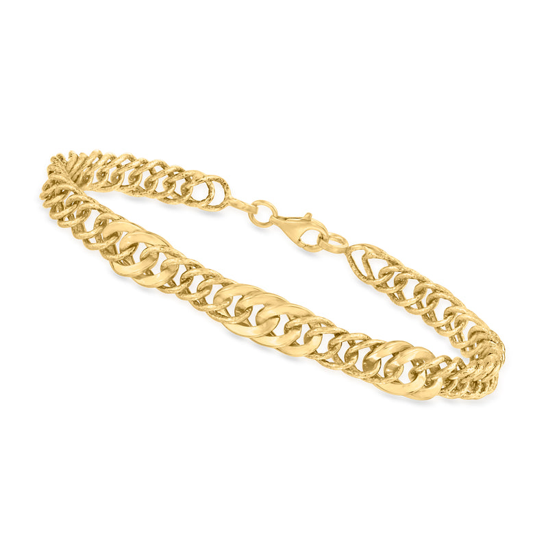 10kt yellow gold alternating link bracelet with chunky and smooth links