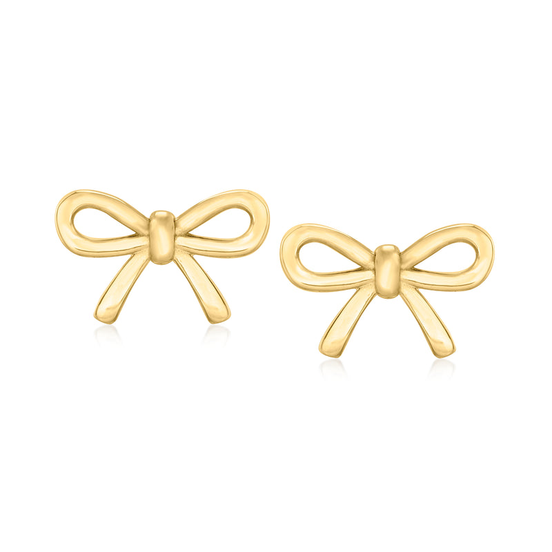 10k yellow gold ribbon bow stud earrings, post style