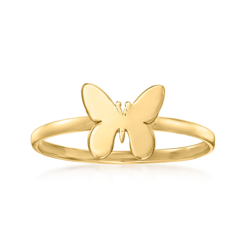 10kt yellow gold butterfly ring with raised butterfly design on a slim band
