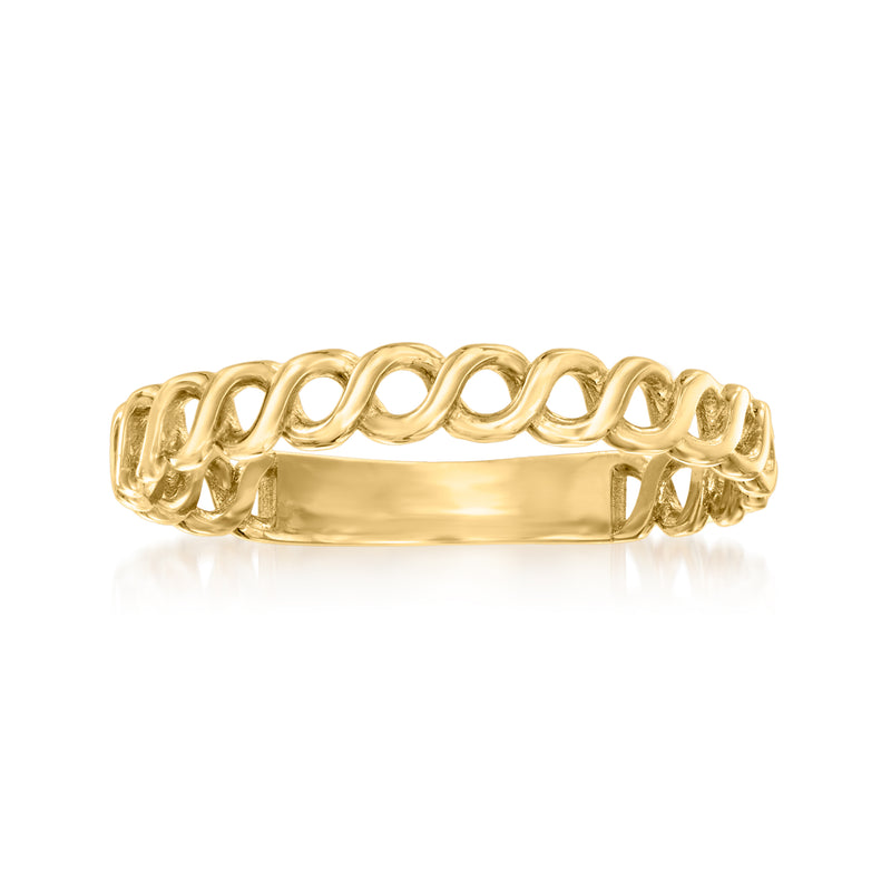 10kt yellow gold curb-link ring with polished interlocking chain links