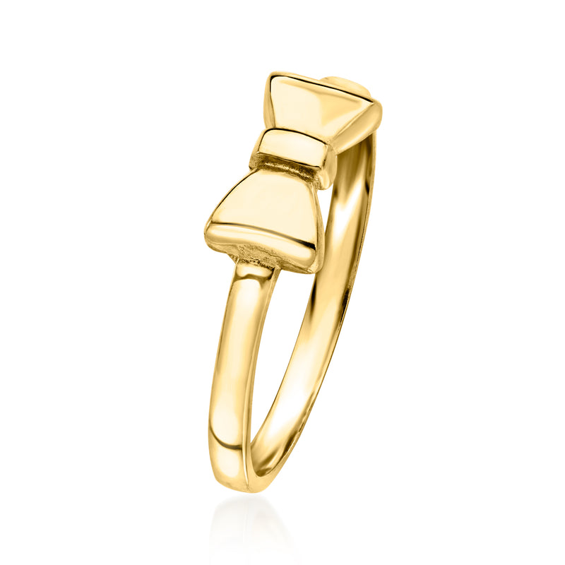 10kt yellow gold bow tie ring, side view with curved bow profile