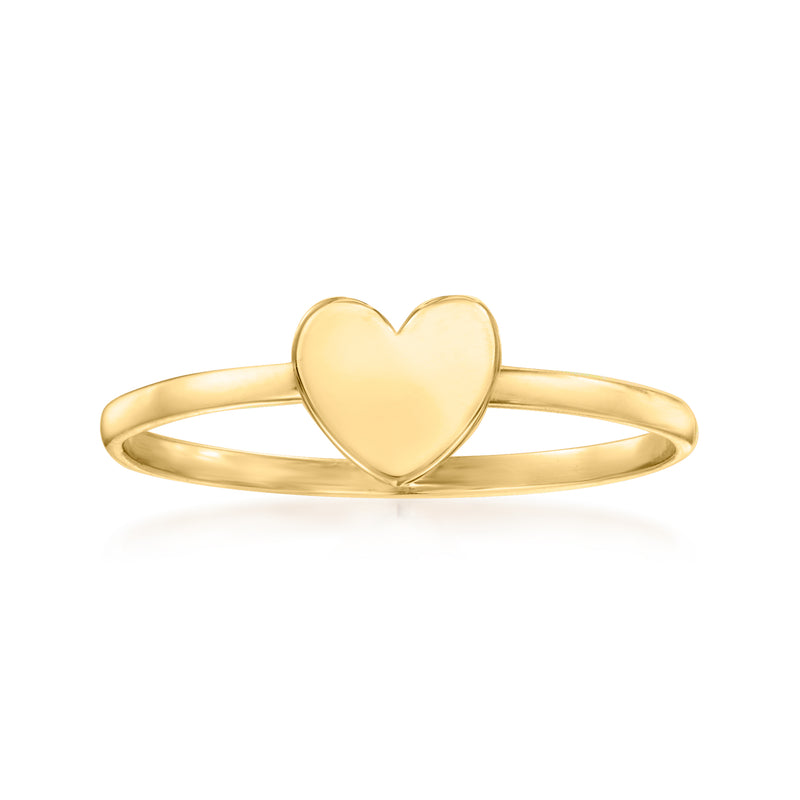 Yellow gold heart ring with polished heart centerpiece on slim band