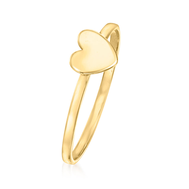 Yellow gold heart ring showing heart shape on slim band