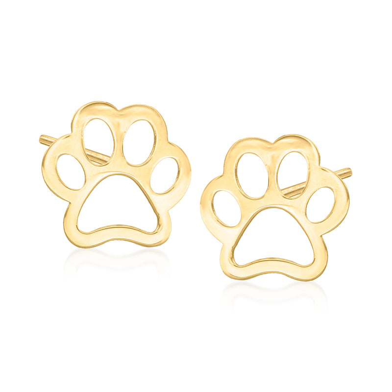 10kt yellow gold paw print stud earrings with post backs