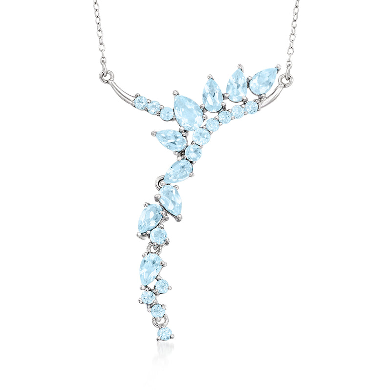 Sterling silver necklace with sky blue topaz marquise and oval stones in a V-drop
