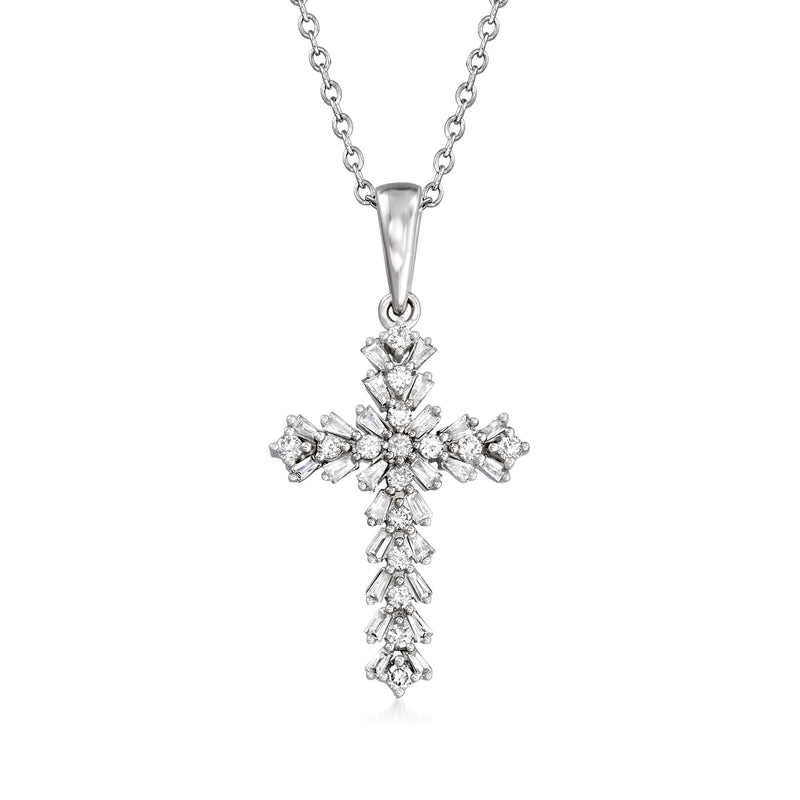 Diamond cross pendant necklace in 14kt white gold