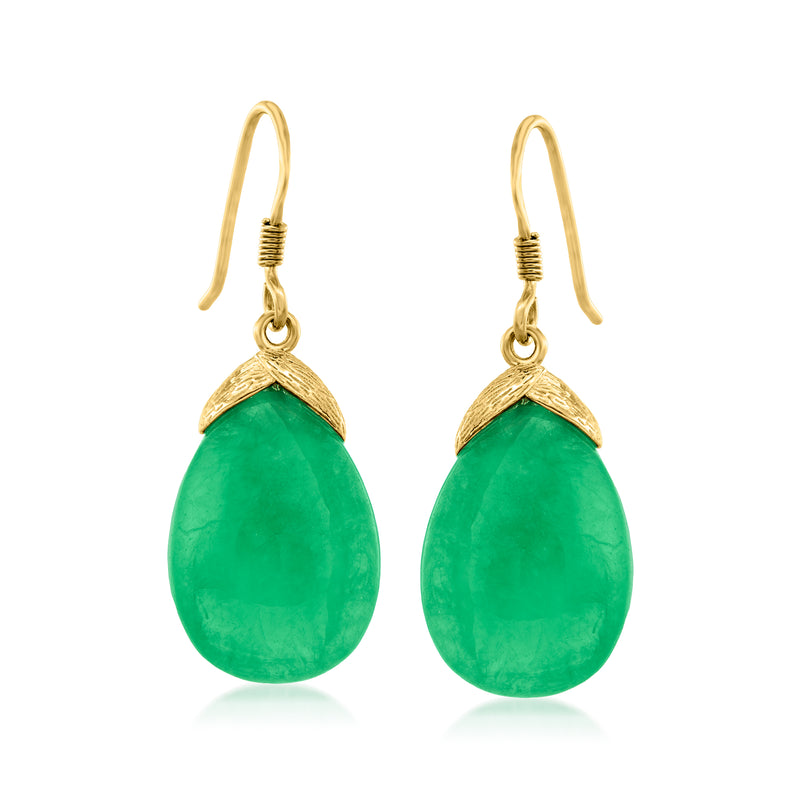 Teardrop jade drop earrings with green gemstone and 18kt gold-over-sterling earwires