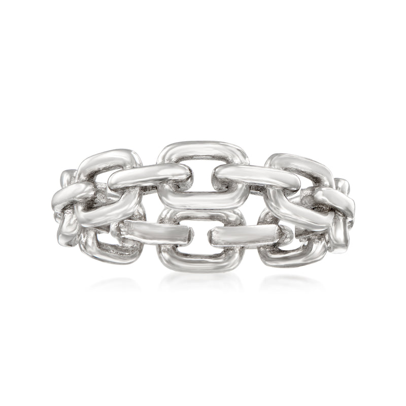 Sterling silver chain link ring with interlocking paperclip-style links