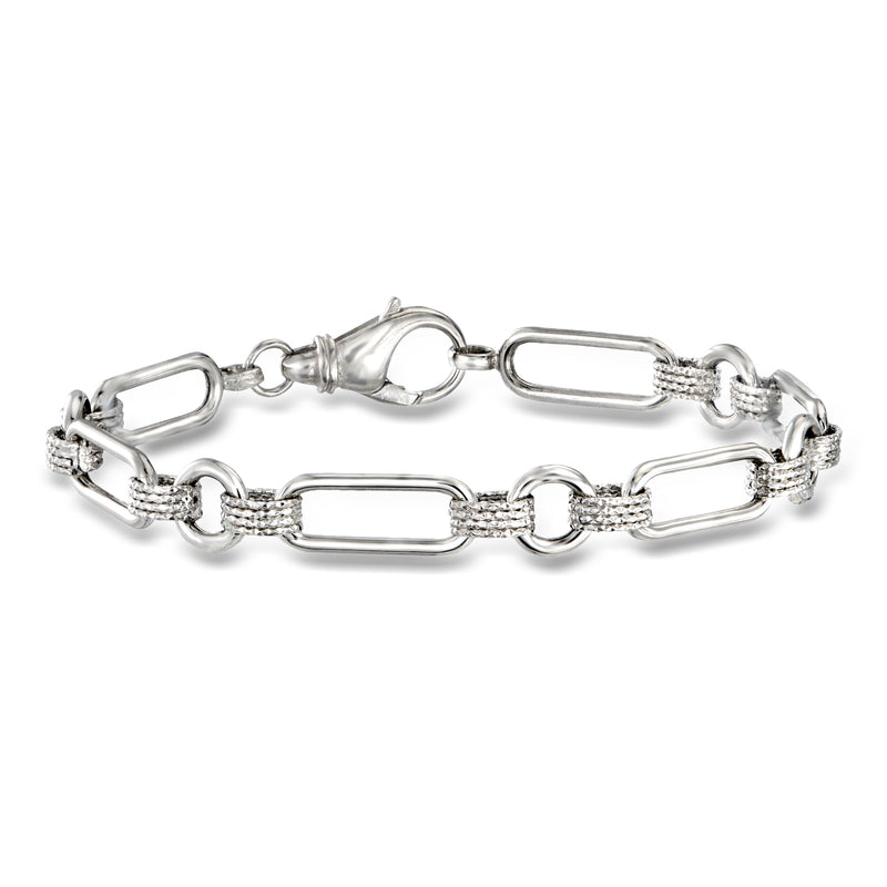 Sterling silver bracelet with oval paper-clip links and spring clasp closure