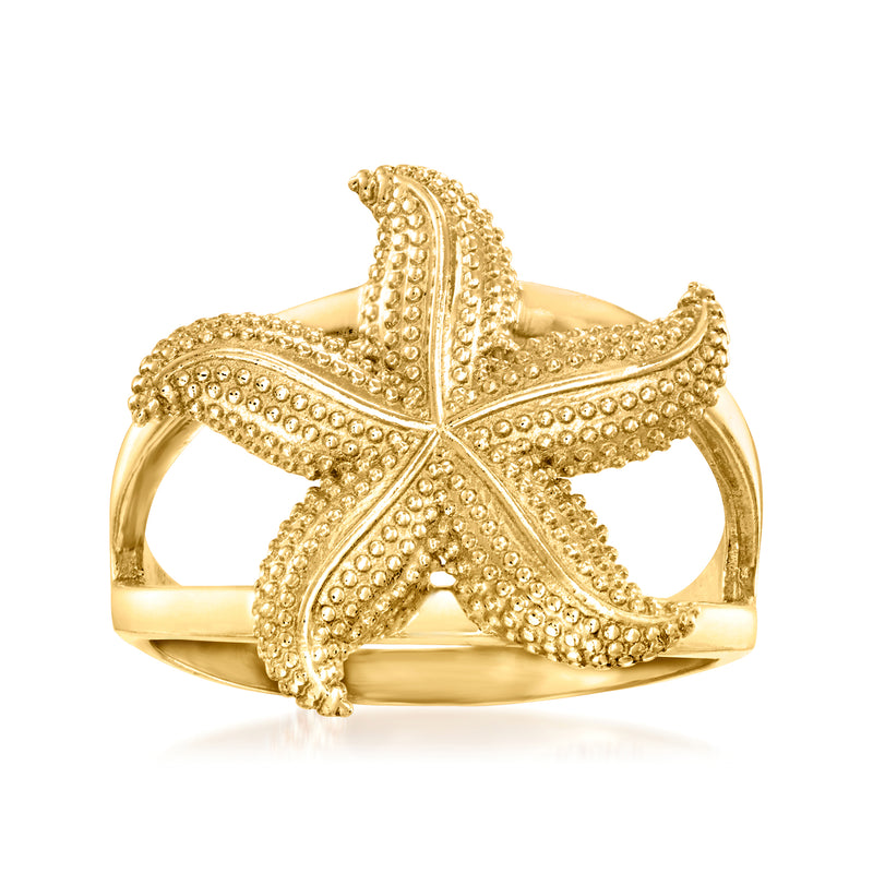18kt gold over sterling starfish ring with textured bead detailing, openwork band