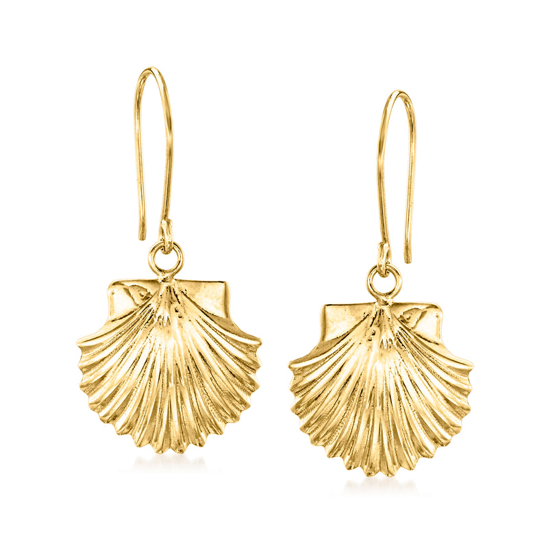 18kt gold over sterling scallop shell drop earrings, fan-shaped with earwire