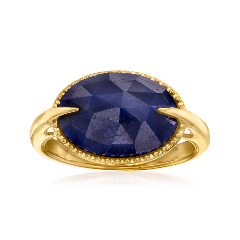 Oval sapphire ring in 18kt gold over sterling with dark blue faceted stone