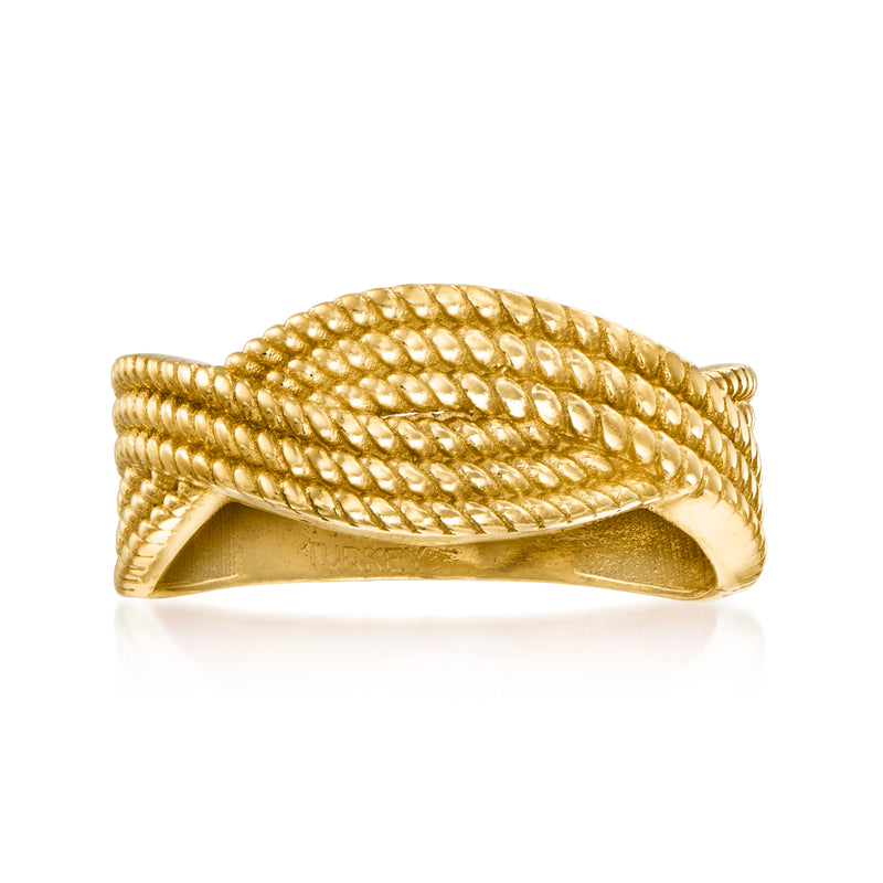 18kt gold over sterling crossover ring with roped texture