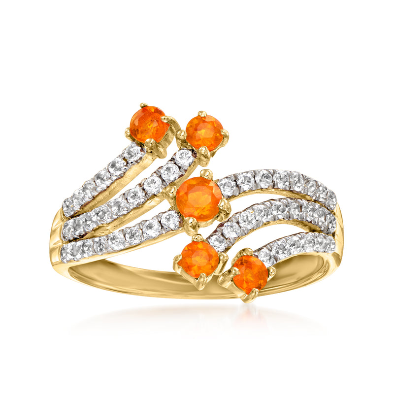 18kt gold over sterling bypass ring with orange fire opal and white topaz accents