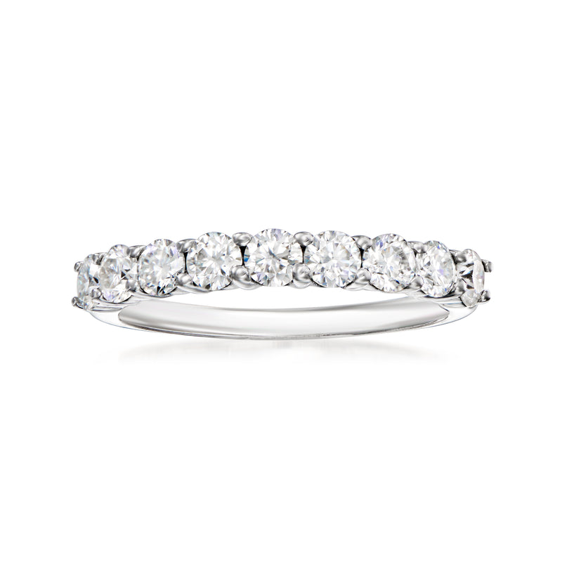 Sterling silver moissanite ring with round stones in a continuous row, .90 ct t.w.