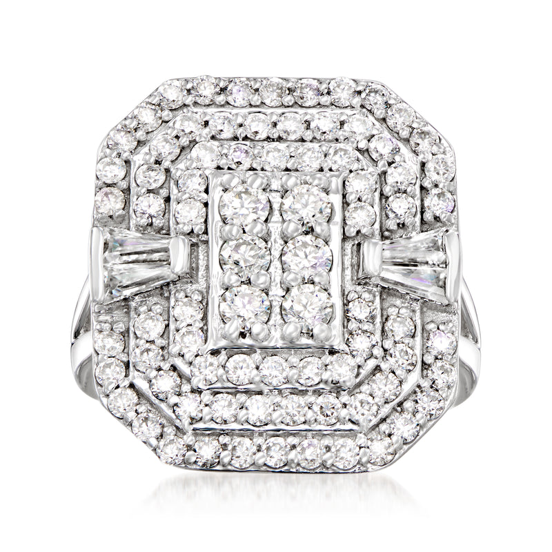 Sterling silver cluster ring with square center and halo of bright round stones
