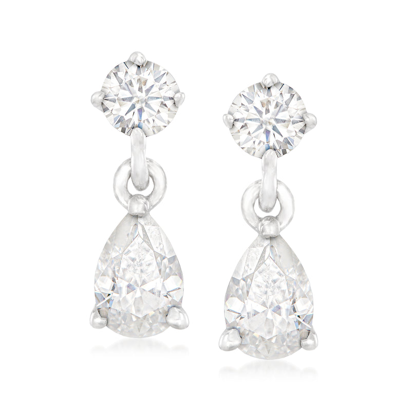 Sterling silver moissanite drop earrings with round and pear-cut stones