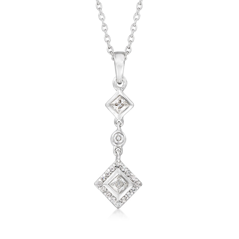 Sterling silver geometric moissanite pendant necklace with three linked diamond shapes