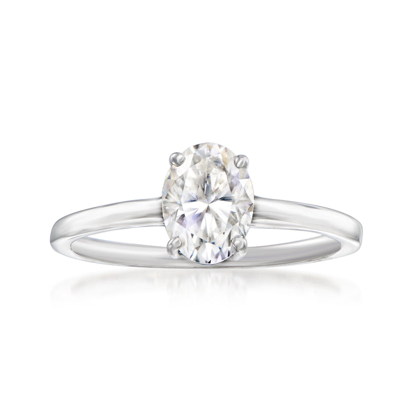 Sterling silver moissanite ring with round 1.20 ct center stone, four-prong setting