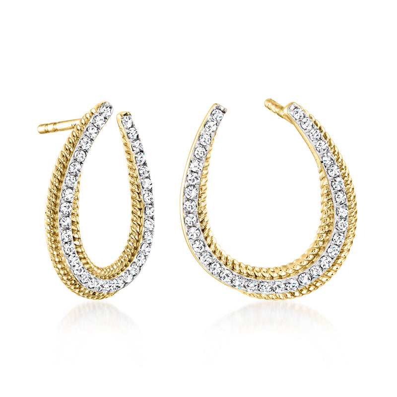 Diamond roped-edge hoop earrings in 14kt yellow gold