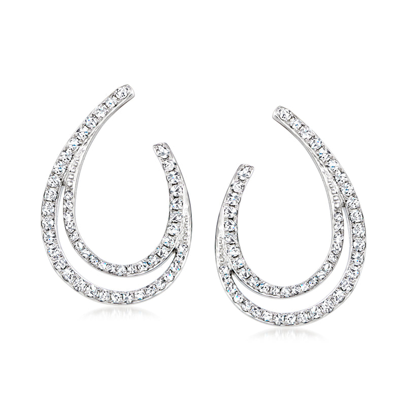 Double hoop diamond stud earrings in 14kt white gold with pave stones