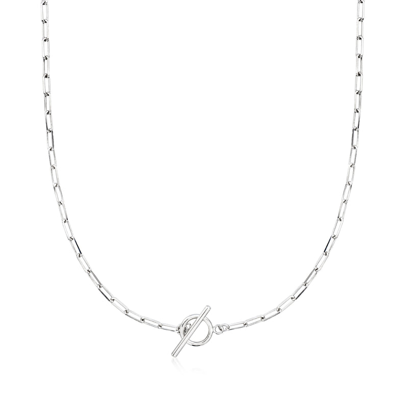 Sterling silver paperclip link toggle necklace with round toggle clasp
