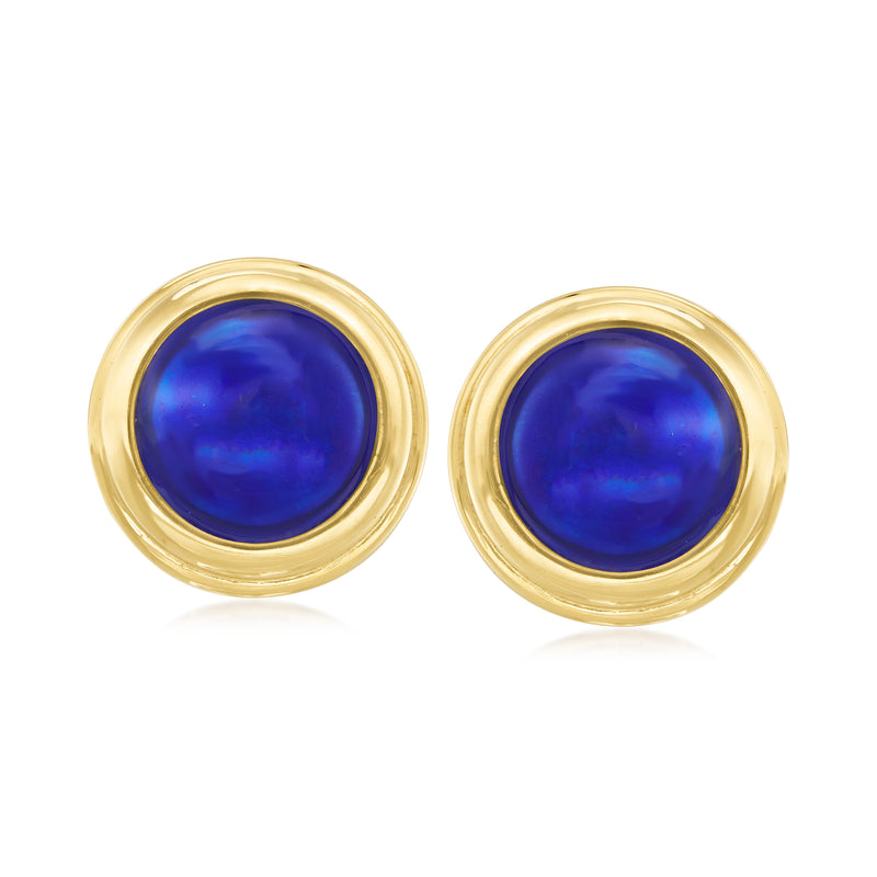 Round blue enamel clip-on earrings with yellow gold bezel