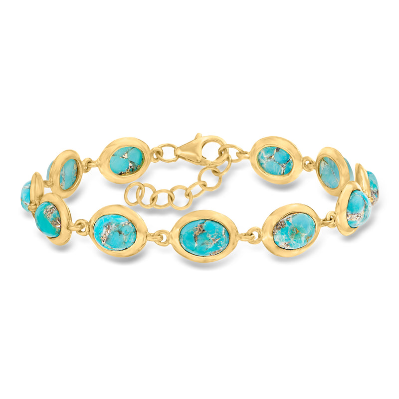 Gold over sterling turquoise beaded bracelet with oval links