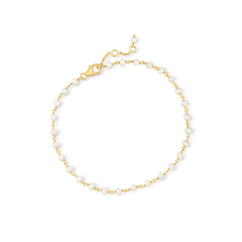 Gold over sterling cultured pearl anklet with small white pearls and lobster clasp