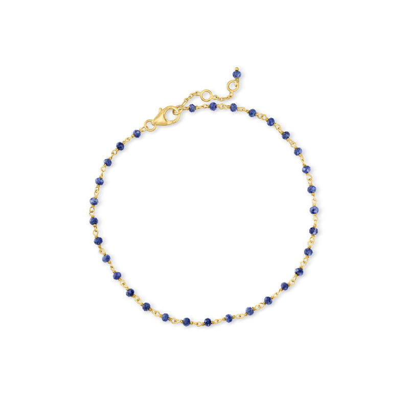 Gold over sterling lapis bead anklet with blue round beads and heart clasp
