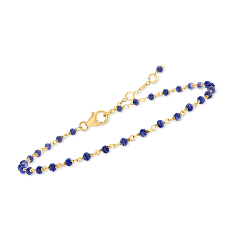 Lapis bead anklet with blue rounds, gold links, and lobster clasp with extender
