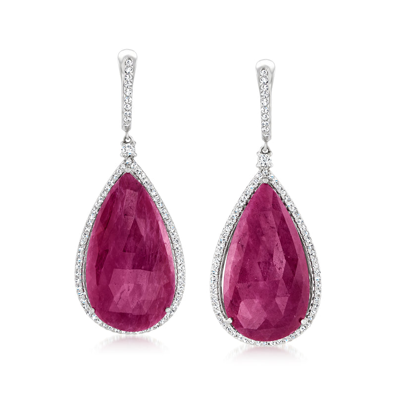 Pear-shaped ruby and diamond drop earrings in 14kt white gold