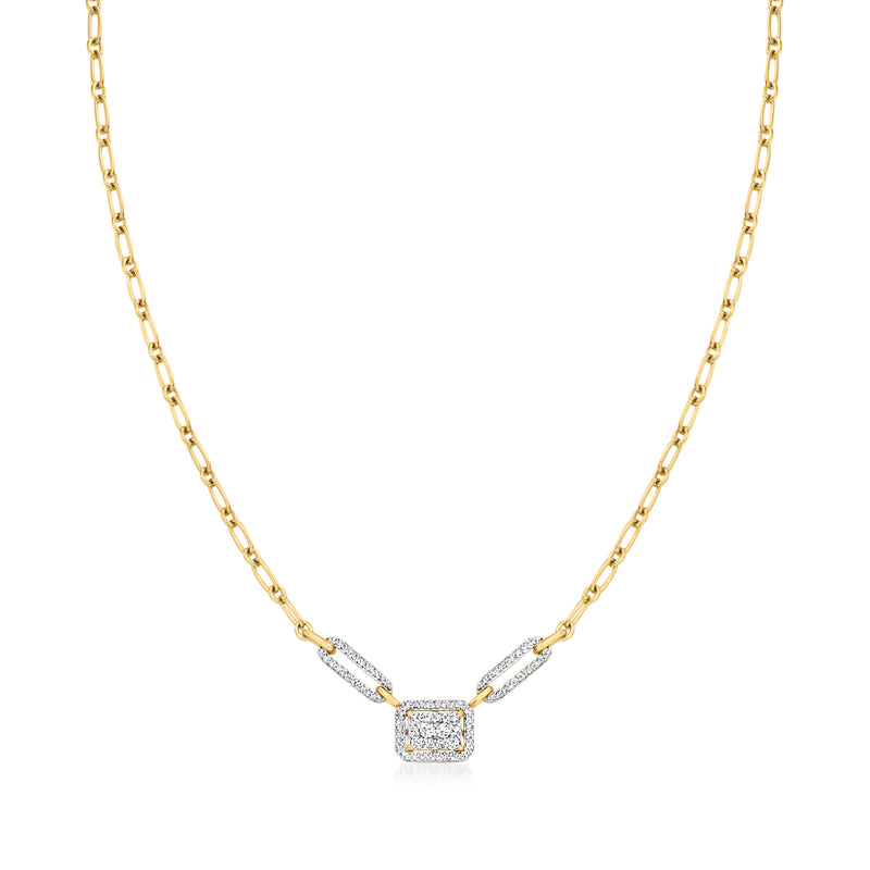18kt gold over sterling diamond cluster necklace with small square pendant