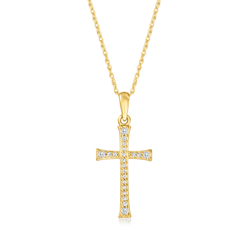 14kt yellow gold diamond cross pendant necklace