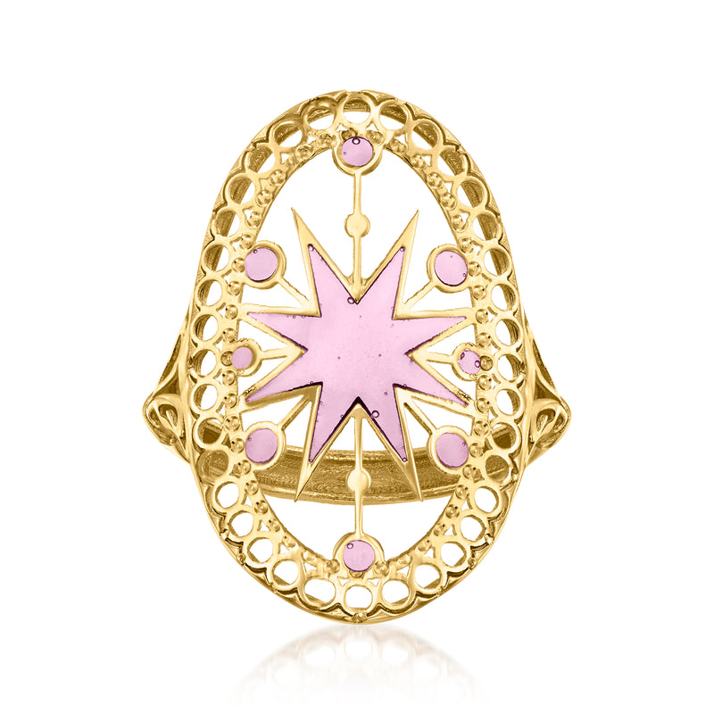 14kt yellow gold ring with starburst purple enamel center and small round purple accents